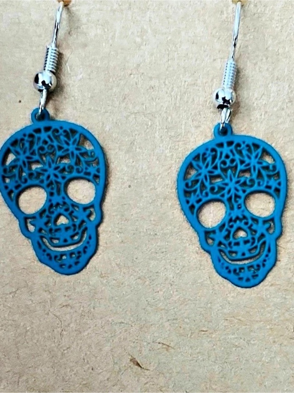 Blue Sugar Skull Drop Earrings